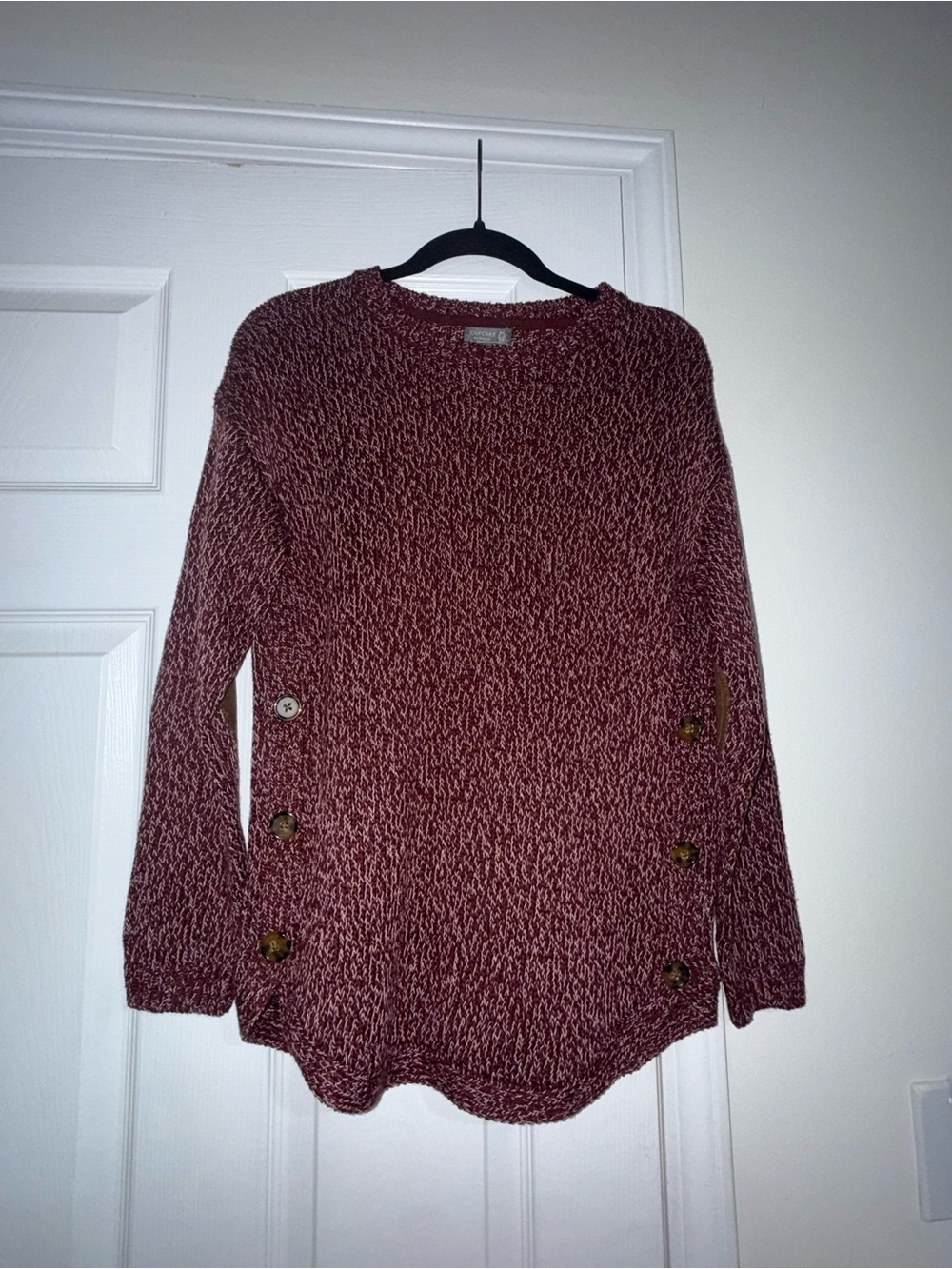 Cupcake Brand Marled Burgundy Knit Sweater with Side Button Detail